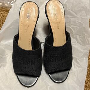Dior Black Embossed Women's Mules